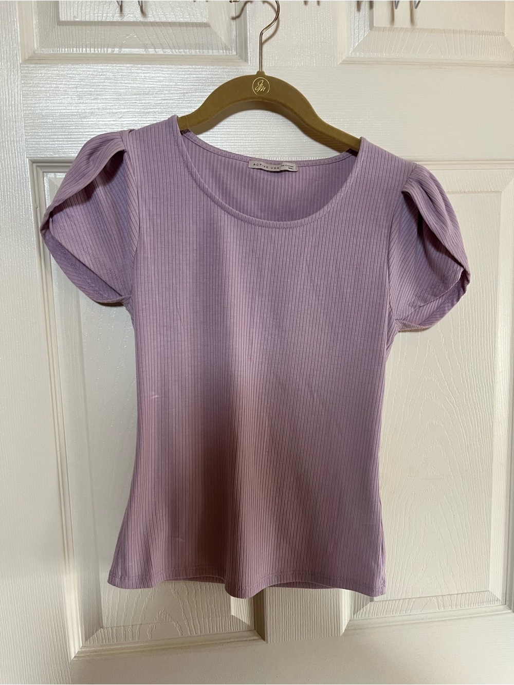 Active USA Lavender Ribbed Puff Sleeve Tee